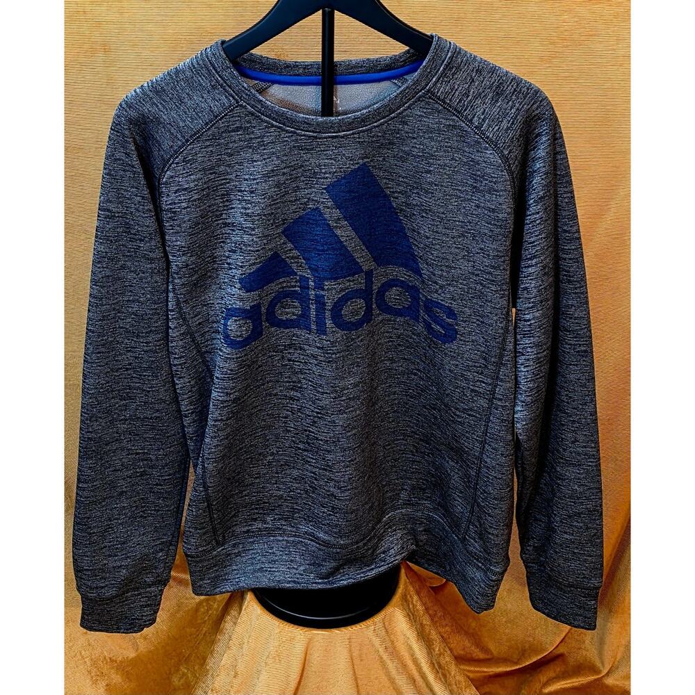 Adidas Men's Medium Big Logo Pullover Sweatshirt Gray Blue
